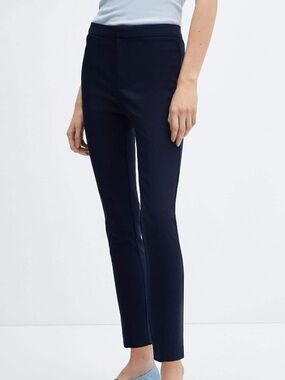 Mango Slim Trousers in Navy Blue